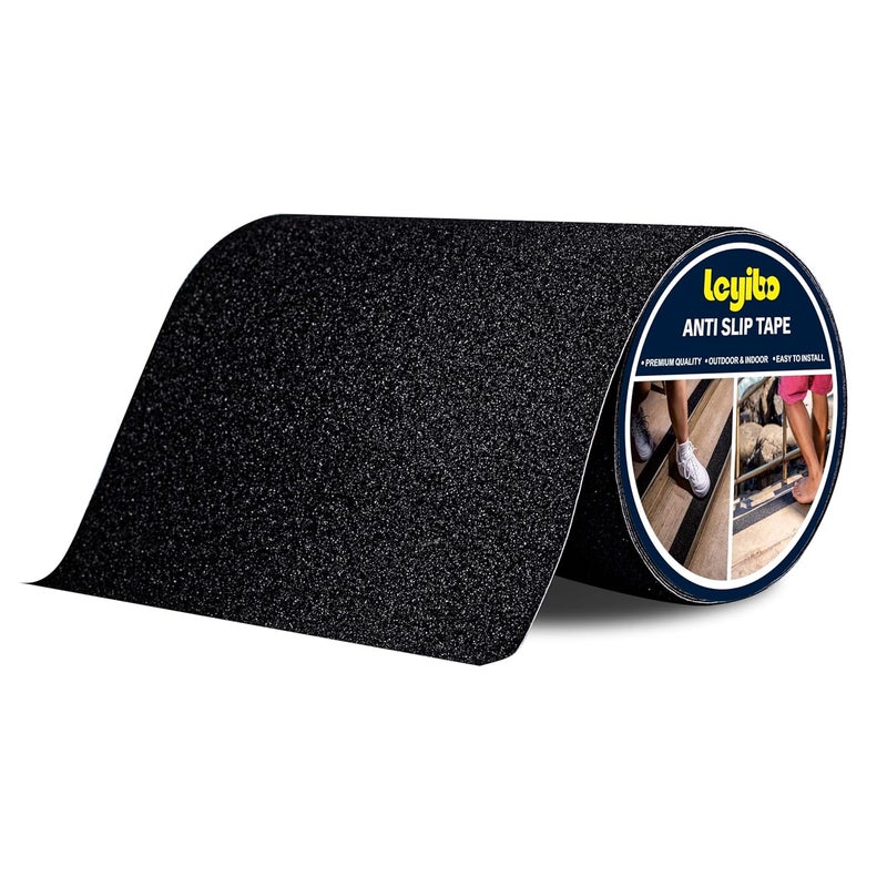 Leyibo Anti Slip Tape, 8 Inch x 16 Ft Grip Tape for Stairs Outdoor/Indoor, Waterproof Non Skid Roll for Stair Treads Non Slip, High Traction Friction Abrasive Adhesive Stair Steps - Black - Image 1